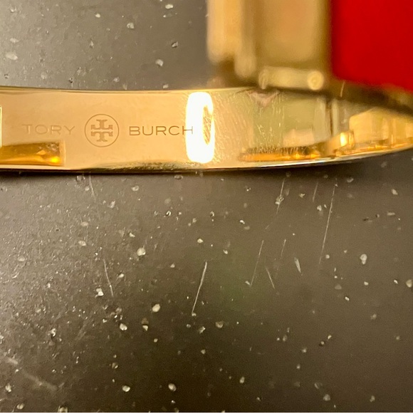 Tory Burch- Red Leather Inlay Gold 1/2” Hinge Bracelet. Like new condition. - Picture 10 of 12